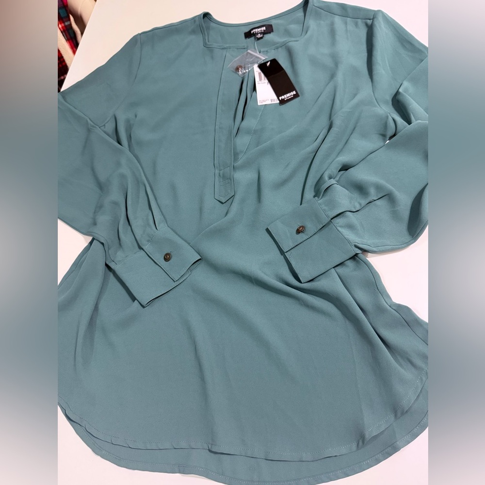 Premise Teal Green Long Sleeve Blouse